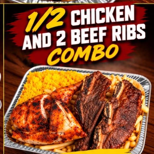 1/2 CHICKEN & 2 BEEF RIBS COMBO.