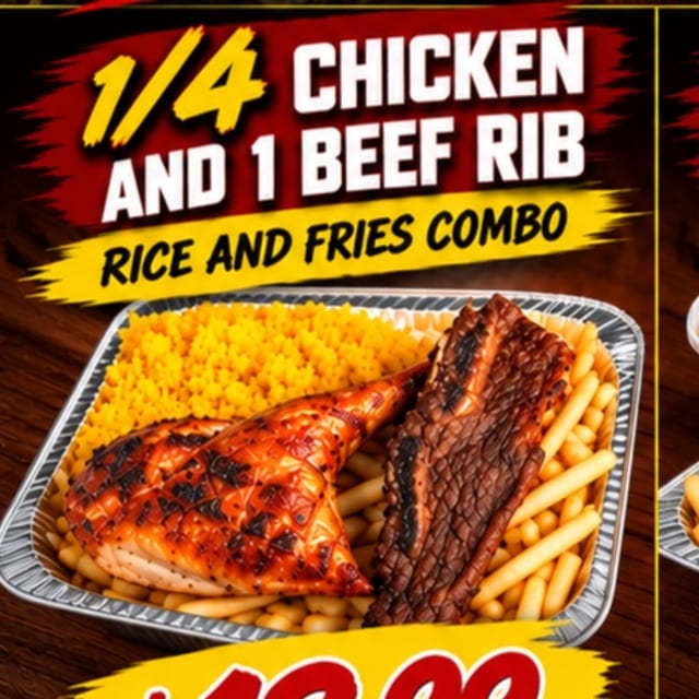 1/4 CHICKEN AND 1 BEEF RIB COMBO.