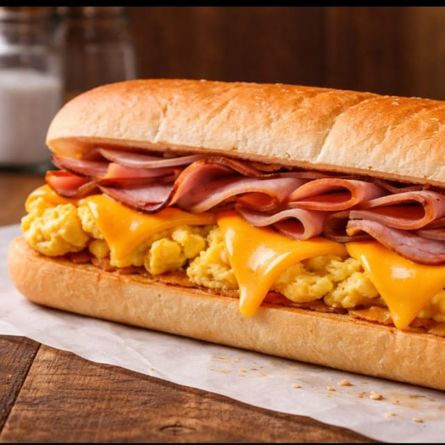 HAM EGG & CHEESE SANDWICH.