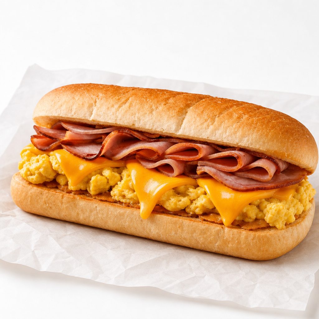 HAM EGG & CHEESE SANDWICH.