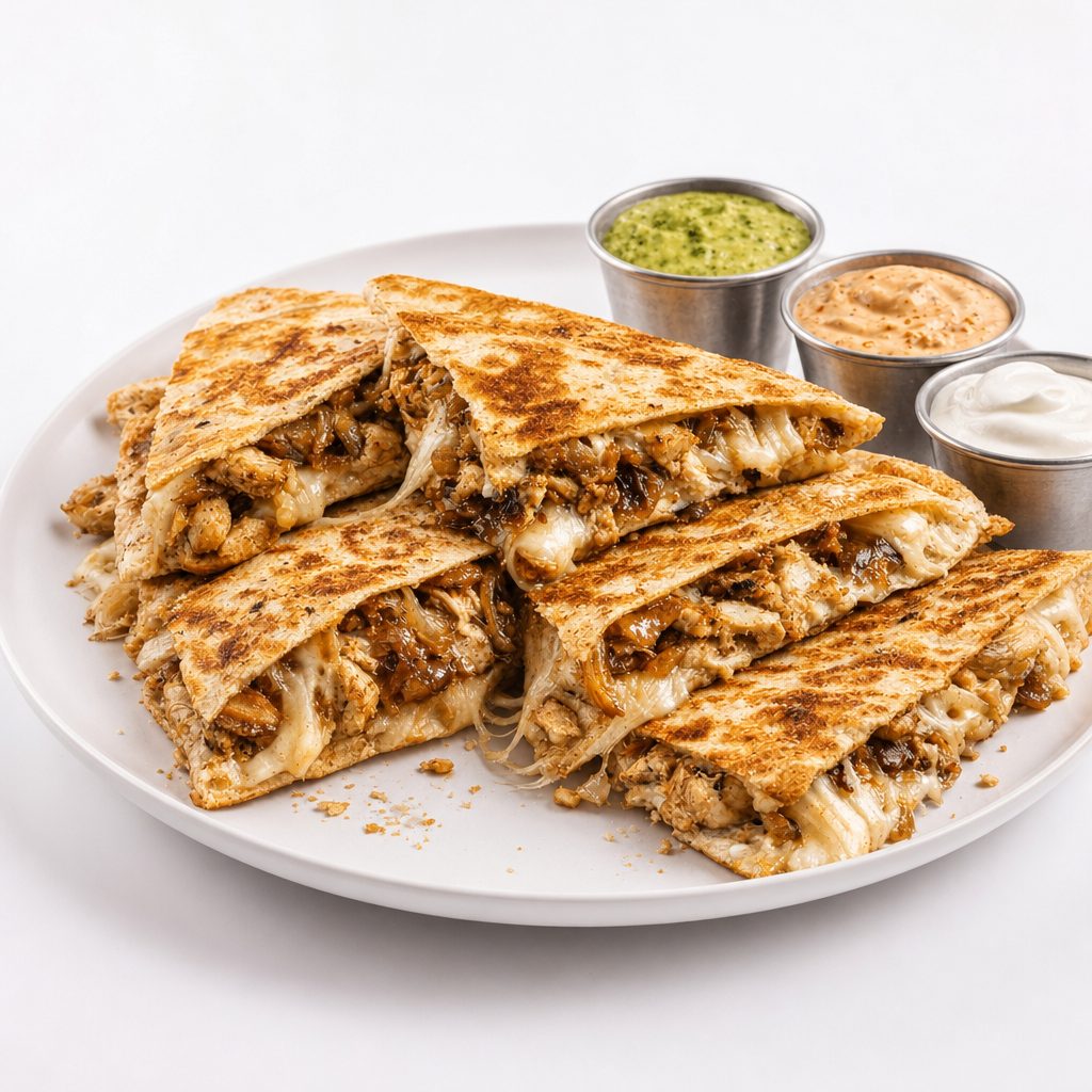 Rotisserie Chicken & Caramelized onions Quesadilla.