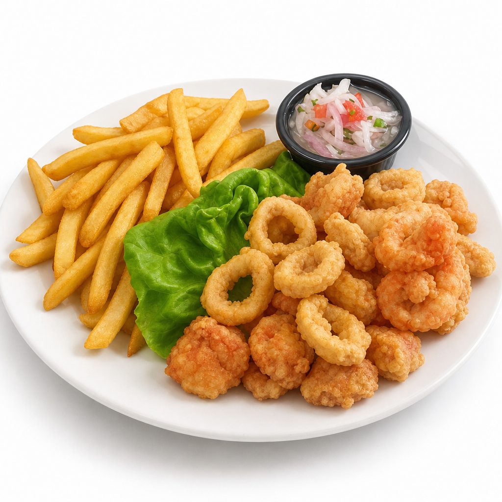 Chicharron De Camarones con Fries.