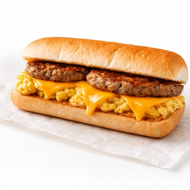 SAUSAGE EGG & CHEESE SANDWICH.