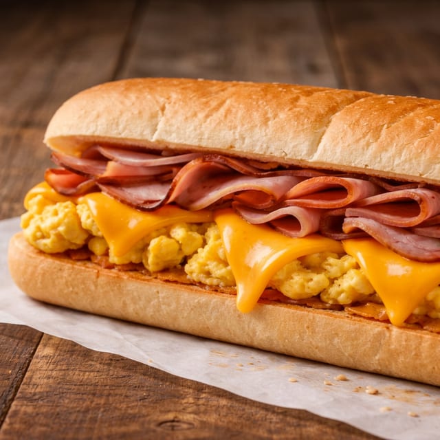 HAM EGG & CHEESE SANDWICH.