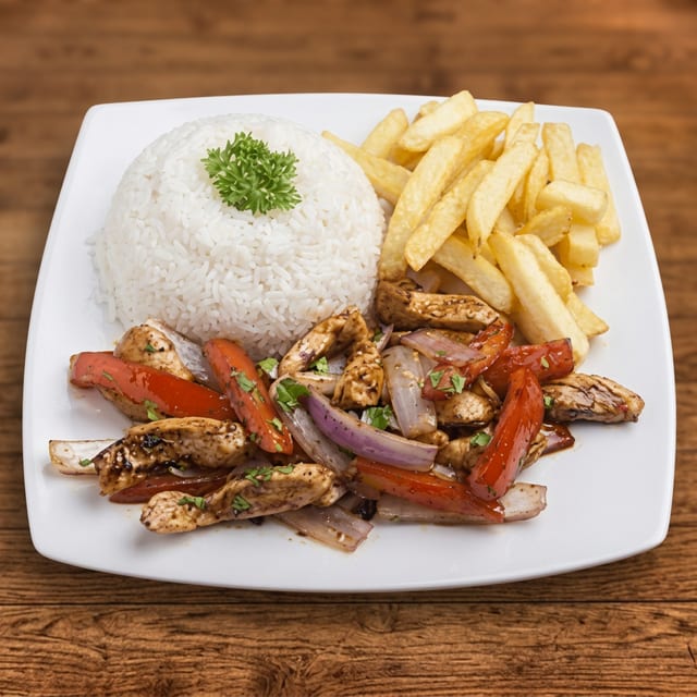 Lomo Saltado Chicken Lunch.