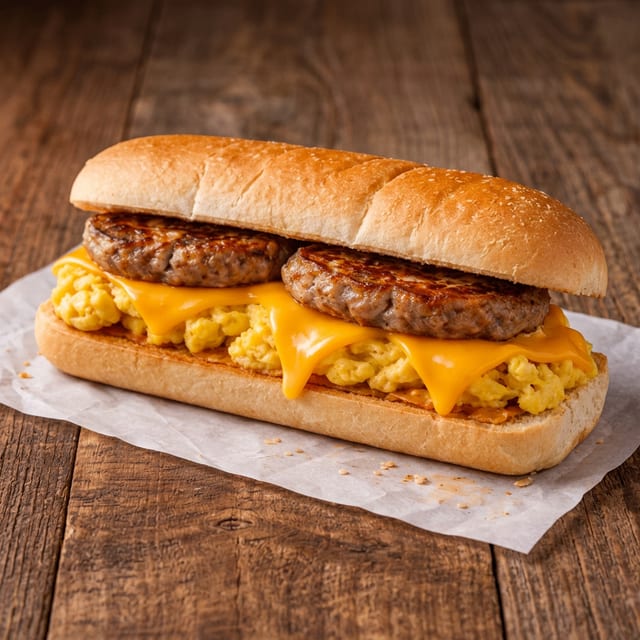 SAUSAGE EGG & CHEESE SANDWICH.