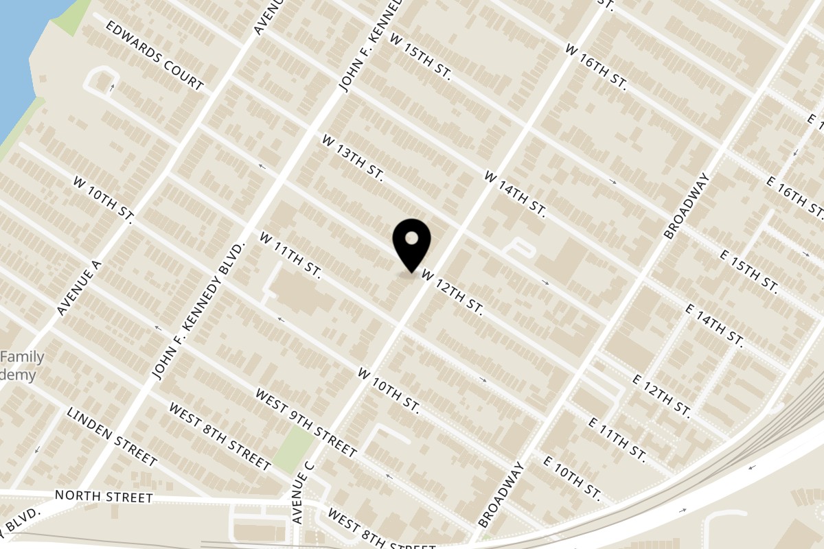 Map showing the location of My Apartment Kitchen on 301 Avenue C in Bayonne